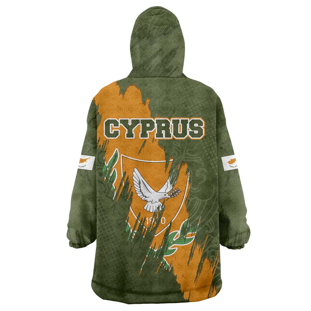 Cyprus Wearable Blanket Hoodie with Green Orange Brushstroke Design and National Emblem - Wonder Print Shop