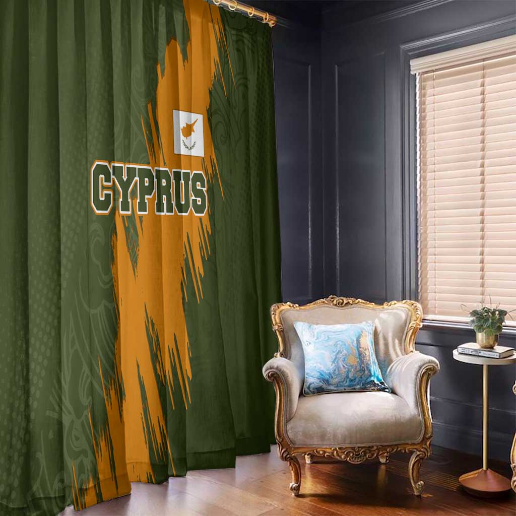 Cyprus Window Curtain with Green Orange Brushstroke Design and National Emblem - Wonder Print Shop