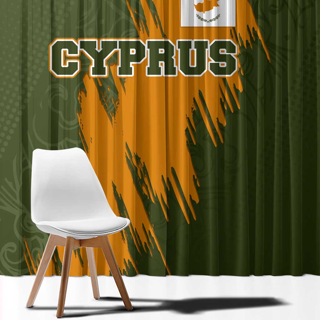 Cyprus Window Curtain with Green Orange Brushstroke Design and National Emblem - Wonder Print Shop
