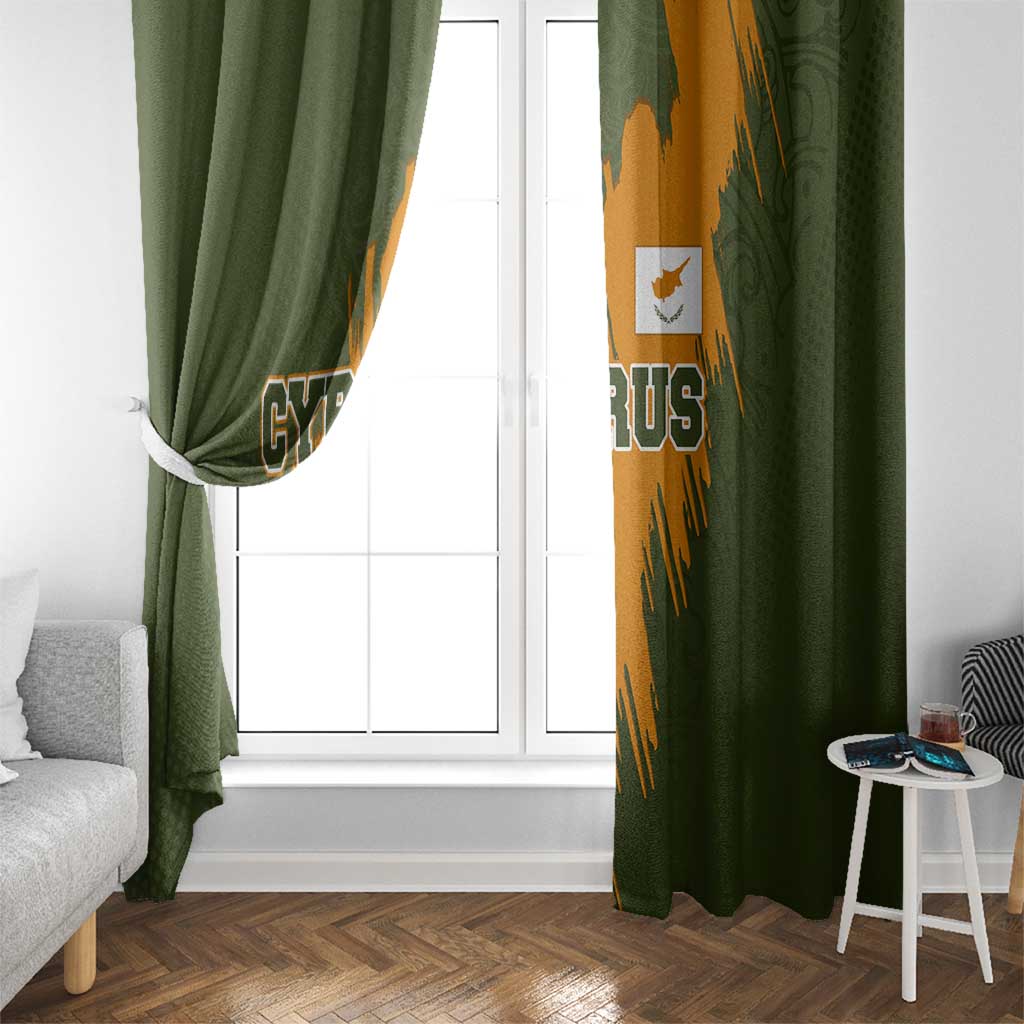 Cyprus Window Curtain with Green Orange Brushstroke Design and National Emblem - Wonder Print Shop