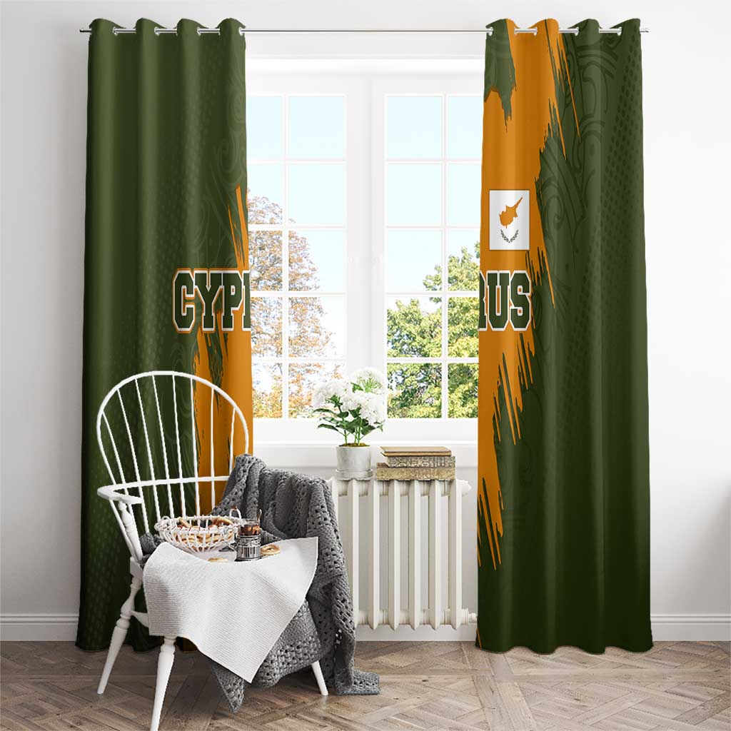Cyprus Window Curtain with Green Orange Brushstroke Design and National Emblem - Wonder Print Shop