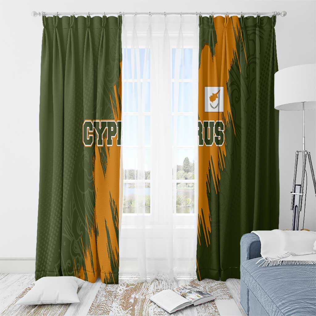 Cyprus Window Curtain with Green Orange Brushstroke Design and National Emblem - Wonder Print Shop