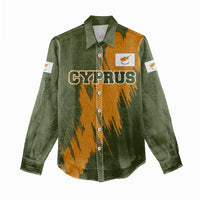 Cyprus Women Casual Shirt with Green Orange Brushstroke Design and National Emblem - Wonder Print Shop
