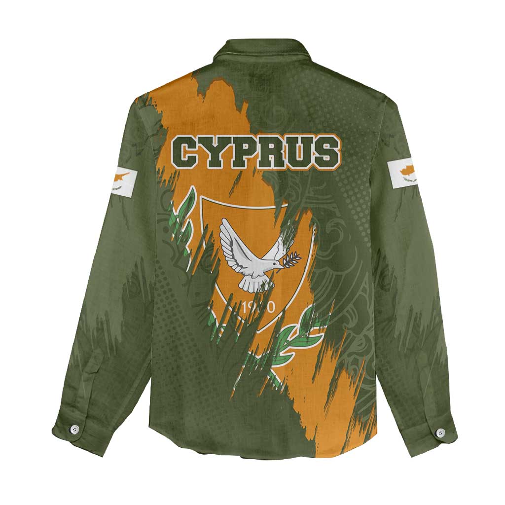 Cyprus Women Casual Shirt with Green Orange Brushstroke Design and National Emblem - Wonder Print Shop