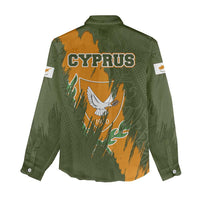 Cyprus Women Casual Shirt with Green Orange Brushstroke Design and National Emblem - Wonder Print Shop