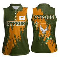 Cyprus Women Sleeveless Polo Shirt with Green Orange Brushstroke Design and National Emblem - Wonder Print Shop