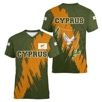 Cyprus Women V-Neck T-Shirt with Green Orange Brushstroke Design and National Emblem - Wonder Print Shop