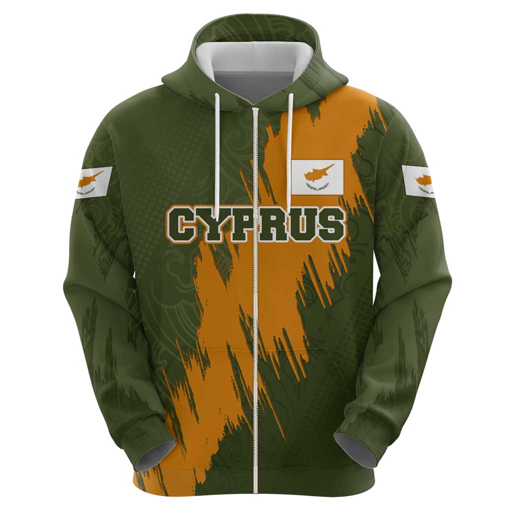 Cyprus Zip Hoodie with Green Orange Brushstroke Design and National Emblem - Wonder Print Shop