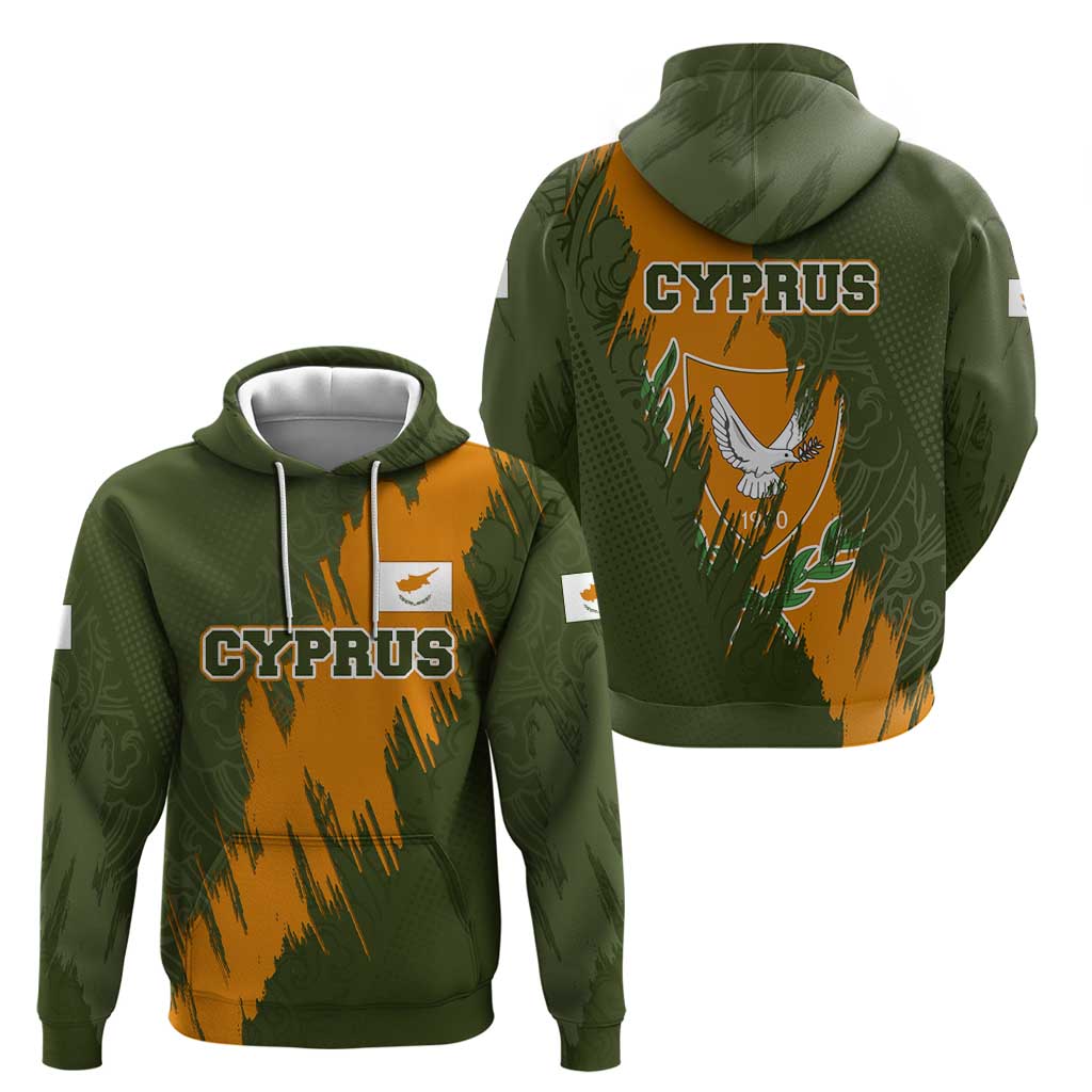 Cyprus Zip Hoodie with Green Orange Brushstroke Design and National Emblem - Wonder Print Shop