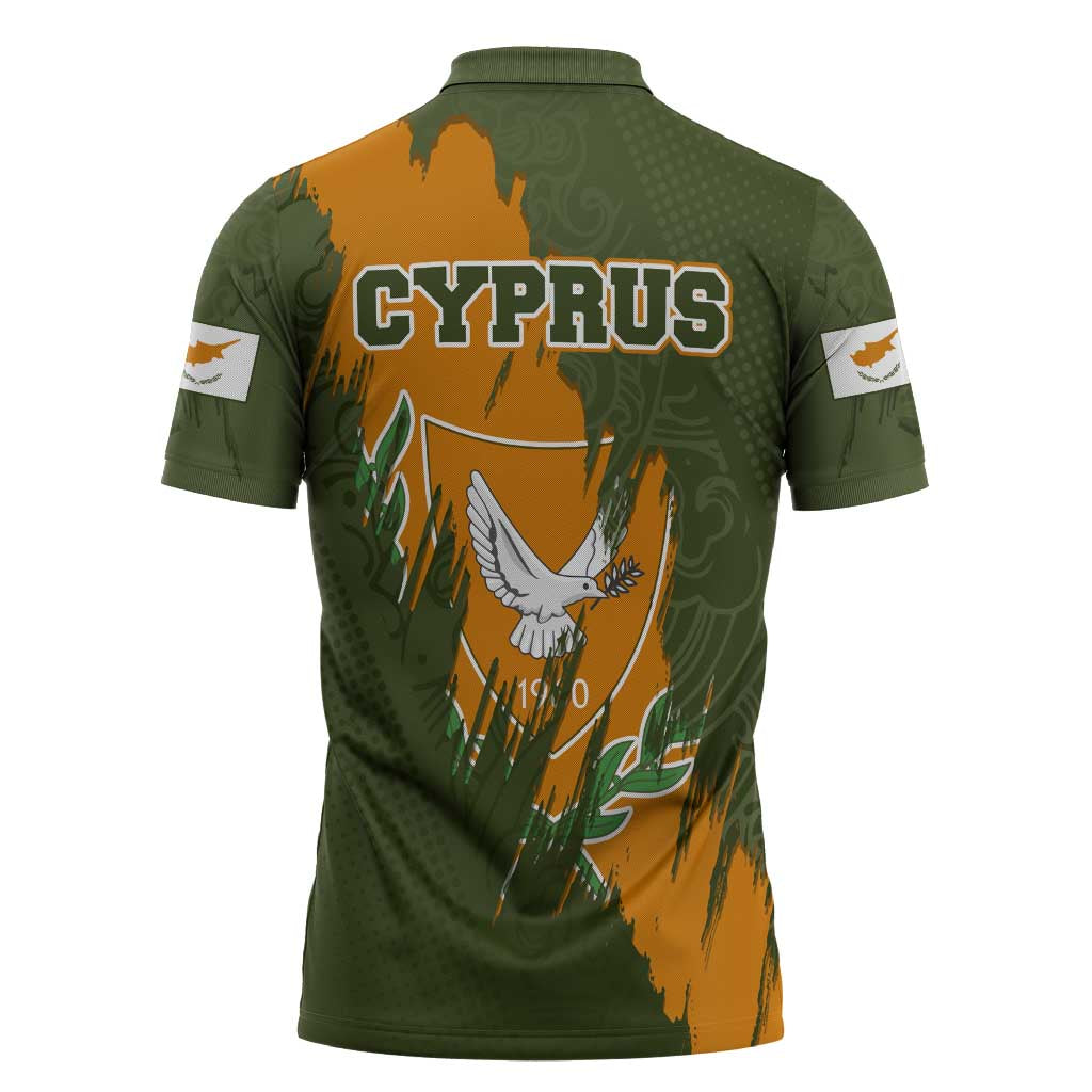 Cyprus Zipper Polo Shirt with Green Orange Brushstroke Design and National Emblem - Wonder Print Shop