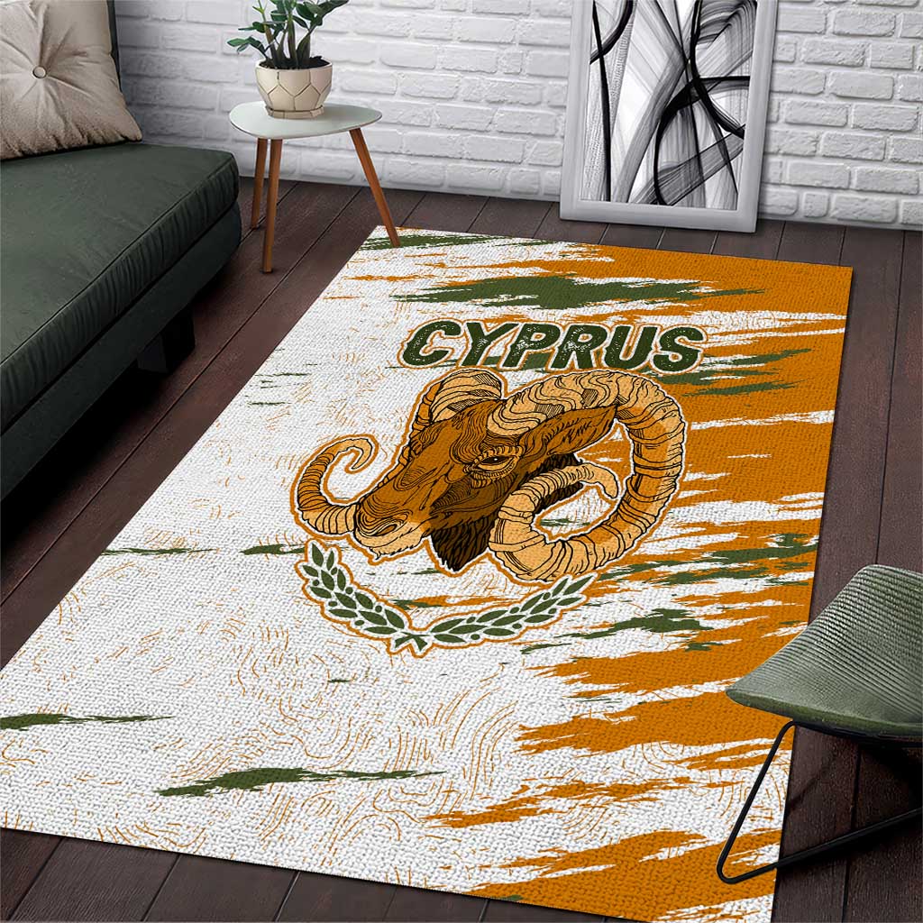 Cyprus Area Rug with Mouflon Illustration Design and National Laurel - Wonder Print Shop
