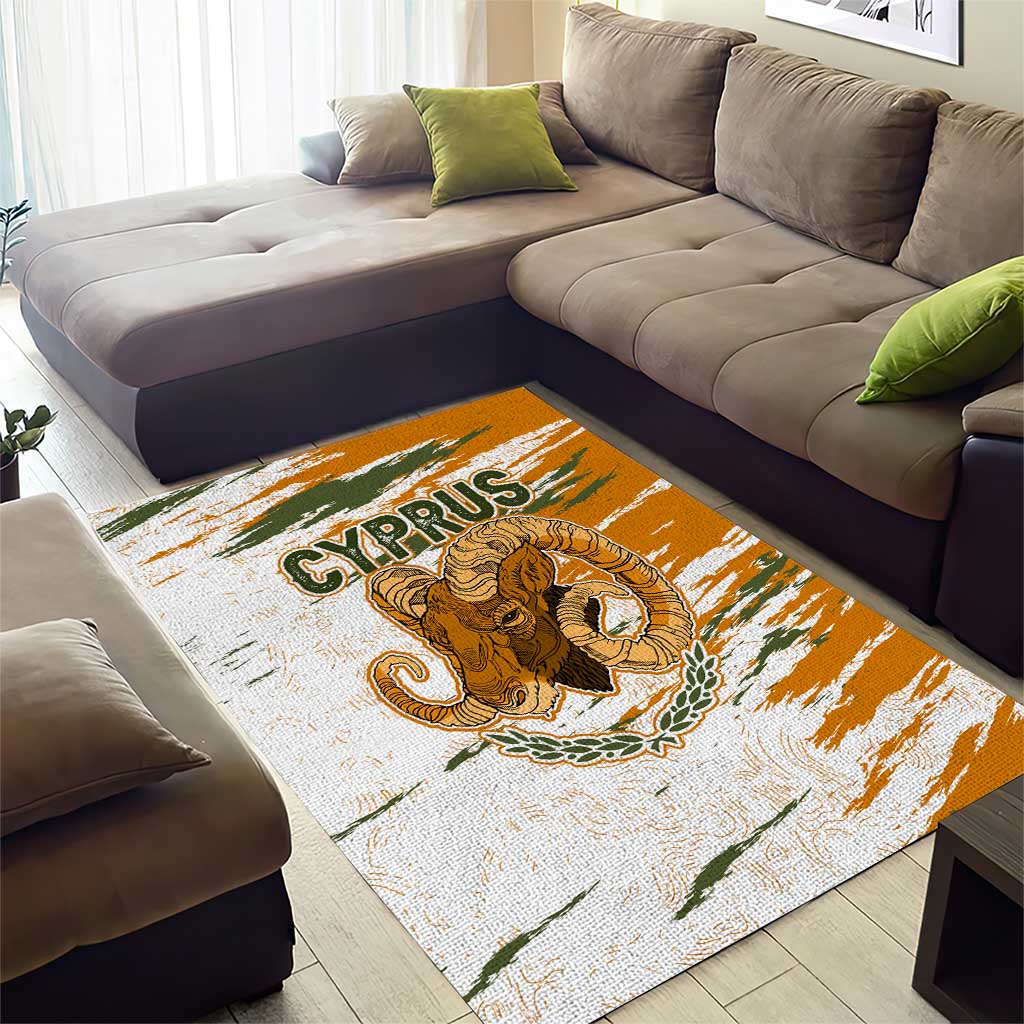 Cyprus Area Rug with Mouflon Illustration Design and National Laurel - Wonder Print Shop