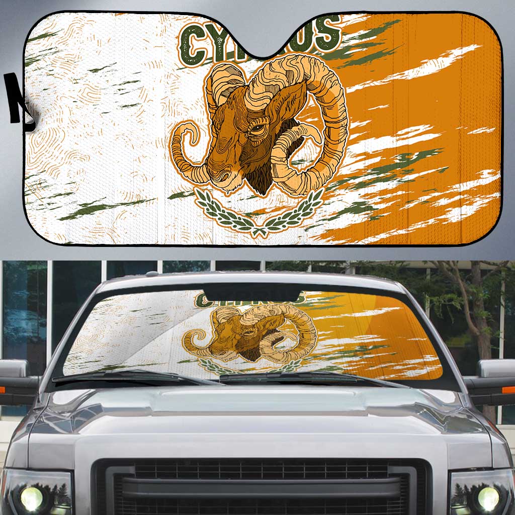 Cyprus Auto Sun Shade with Mouflon Illustration Design and National Laurel - Wonder Print Shop
