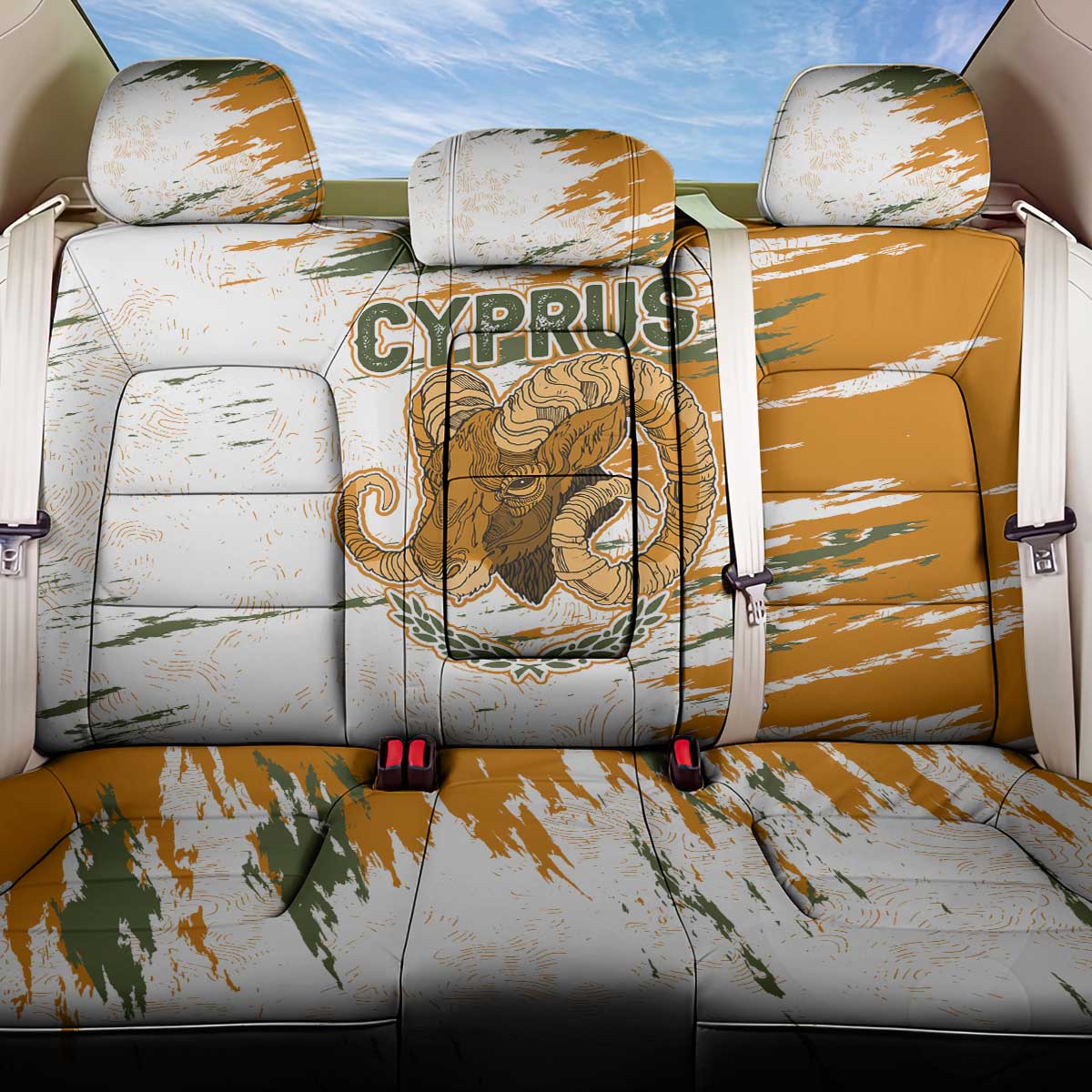 Cyprus Back Car Seat Cover with Mouflon Illustration Design and National Laurel - Wonder Print Shop