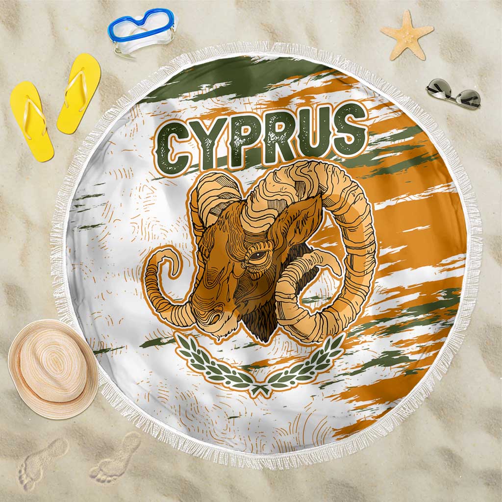 Cyprus Beach Blanket with Mouflon Illustration Design and National Laurel - Wonder Print Shop