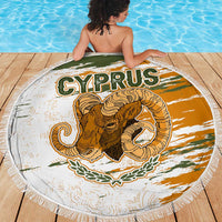Cyprus Beach Blanket with Mouflon Illustration Design and National Laurel - Wonder Print Shop