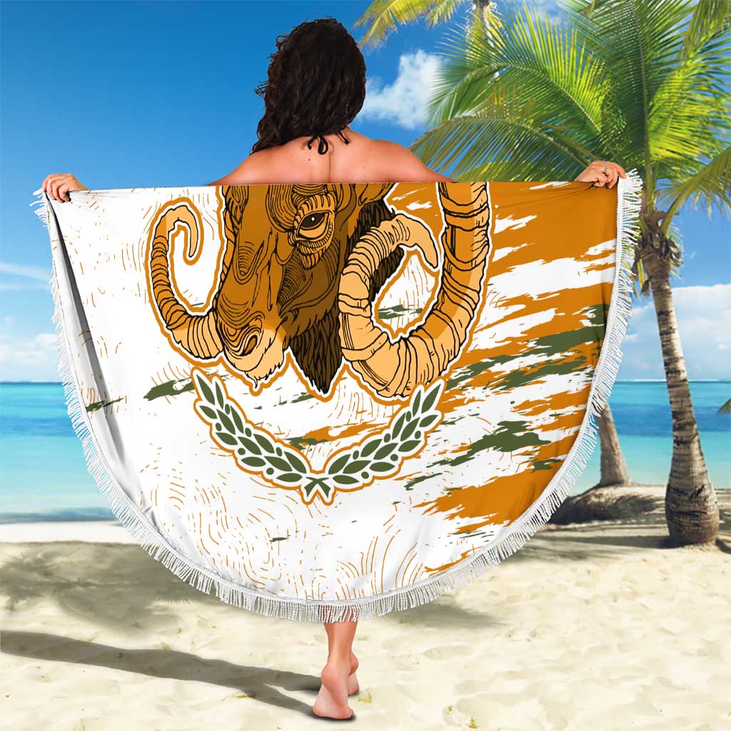 Cyprus Beach Blanket with Mouflon Illustration Design and National Laurel - Wonder Print Shop
