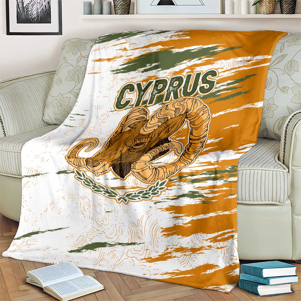 Cyprus Blanket with Mouflon Illustration Design and National Laurel - Wonder Print Shop