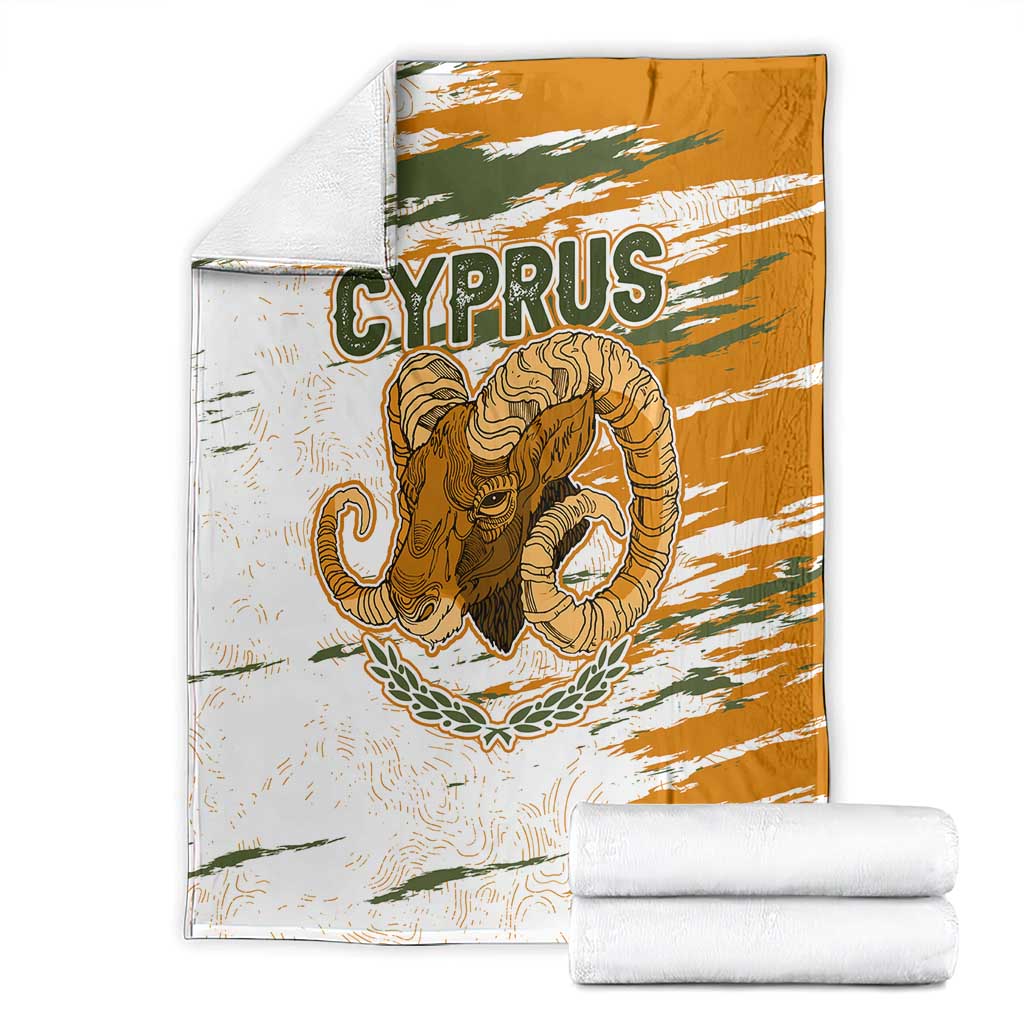 Cyprus Blanket with Mouflon Illustration Design and National Laurel - Wonder Print Shop