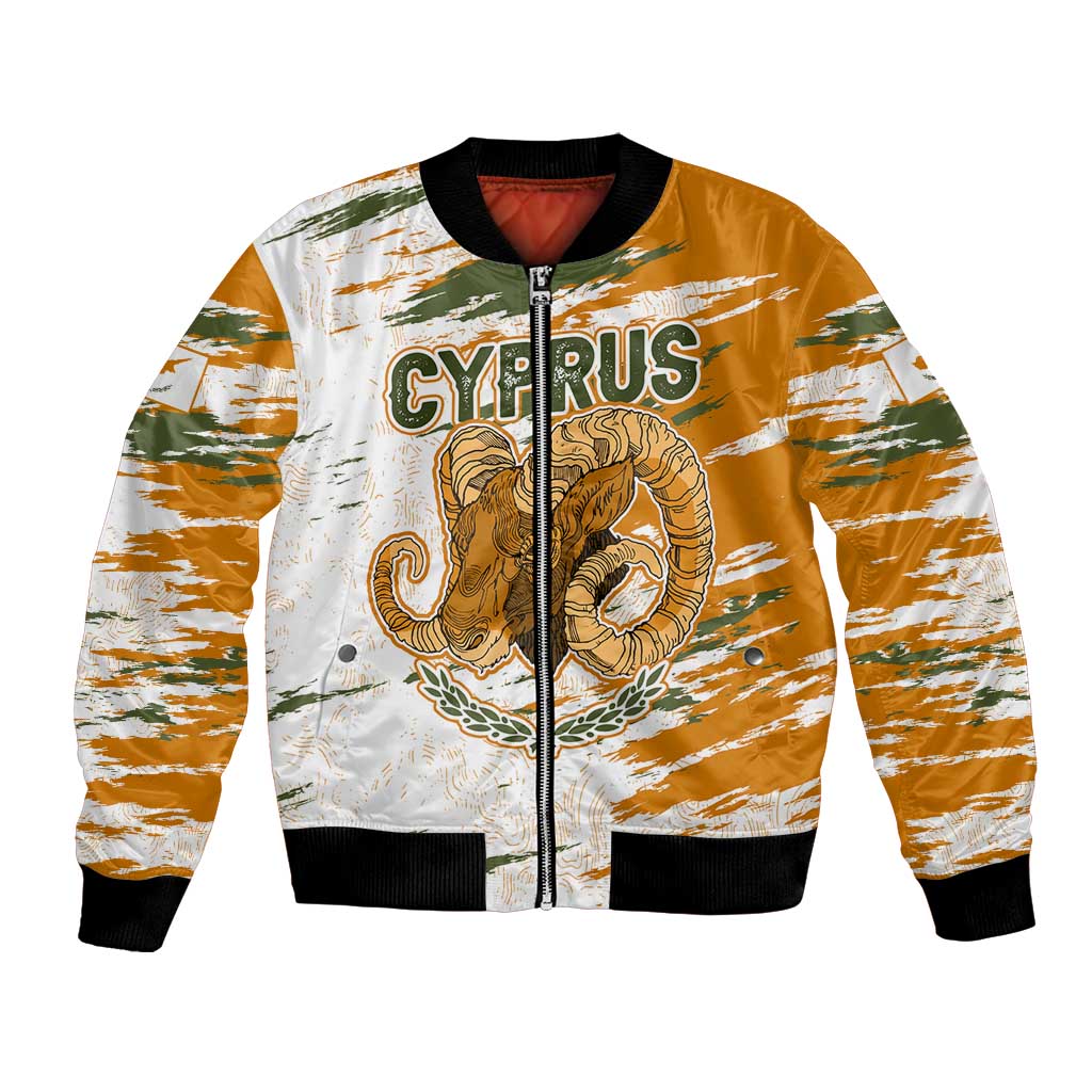 Cyprus Bomber Jacket with Mouflon Illustration Design and National Laurel - Wonder Print Shop