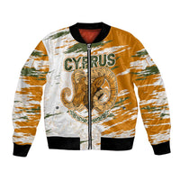 Cyprus Bomber Jacket with Mouflon Illustration Design and National Laurel - Wonder Print Shop