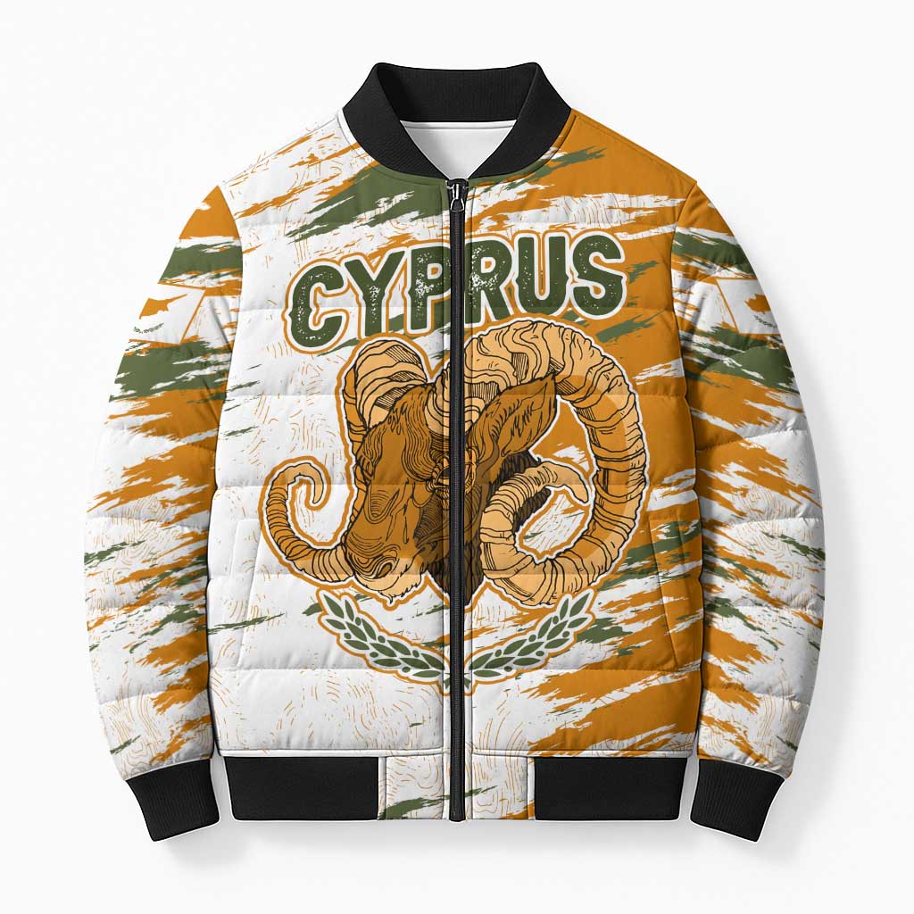 Cyprus Bomber Puffer Jacket with Mouflon Illustration Design and National Laurel - Wonder Print Shop