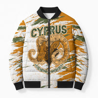 Cyprus Bomber Puffer Jacket with Mouflon Illustration Design and National Laurel - Wonder Print Shop