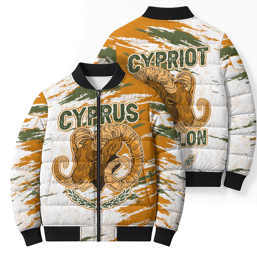 Cyprus Bomber Puffer Jacket with Mouflon Illustration Design and National Laurel - Wonder Print Shop
