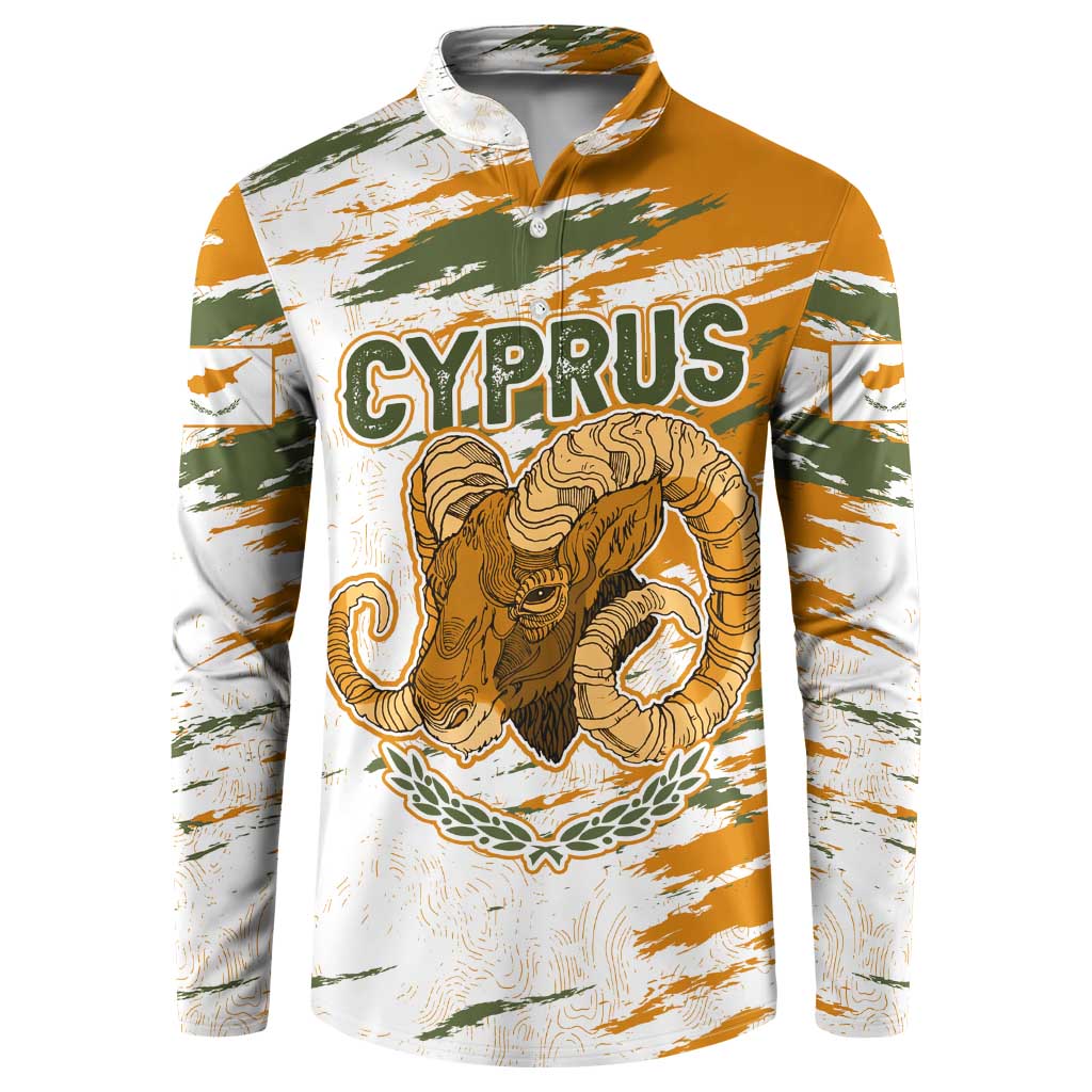 Cyprus Button Sweatshirt with Mouflon Illustration Design and National Laurel - Wonder Print Shop