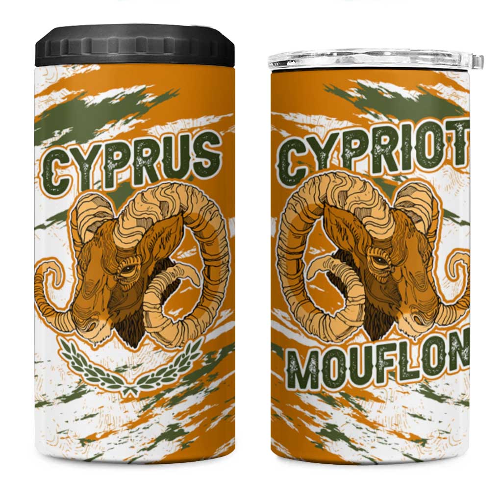 Cyprus 4 in 1 Can Cooler Tumbler with Mouflon Illustration Design and National Laurel - Wonder Print Shop