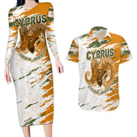 Cyprus Couples Matching Long Sleeve Bodycon Dress and Hawaiian Shirt with Mouflon Illustration Design and National Laurel - Wonder Print Shop
