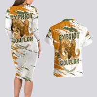 Cyprus Couples Matching Long Sleeve Bodycon Dress and Hawaiian Shirt with Mouflon Illustration Design and National Laurel - Wonder Print Shop