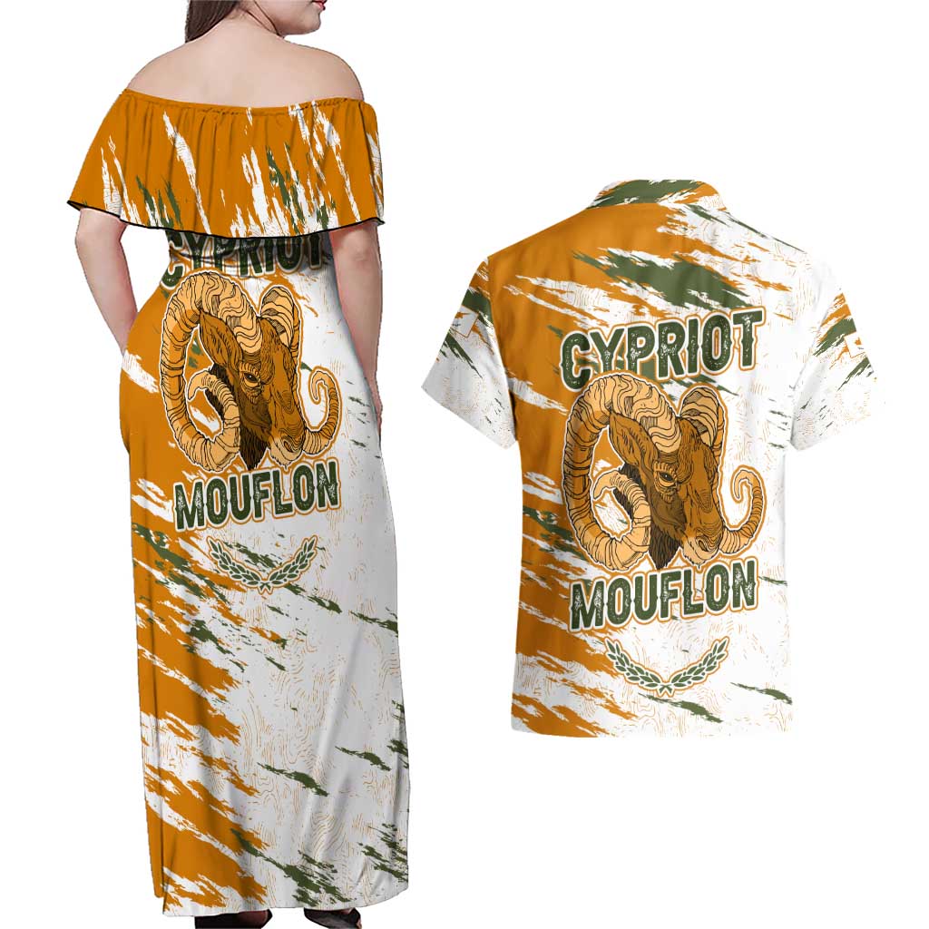 Cyprus Couples Matching Off Shoulder Maxi Dress and Hawaiian Shirt with Mouflon Illustration Design and National Laurel - Wonder Print Shop