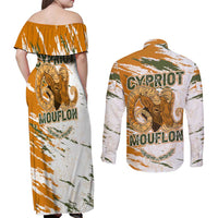 Cyprus Couples Matching Off Shoulder Maxi Dress and Long Sleeve Button Shirt with Mouflon Illustration Design and National Laurel - Wonder Print Shop