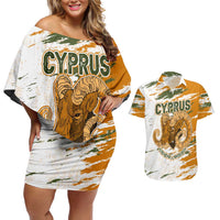Cyprus Couples Matching Off Shoulder Short Dress and Hawaiian Shirt with Mouflon Illustration Design and National Laurel - Wonder Print Shop