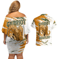 Cyprus Couples Matching Off Shoulder Short Dress and Hawaiian Shirt with Mouflon Illustration Design and National Laurel - Wonder Print Shop
