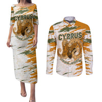 Cyprus Couples Matching Puletasi and Long Sleeve Button Shirt with Mouflon Illustration Design and National Laurel - Wonder Print Shop