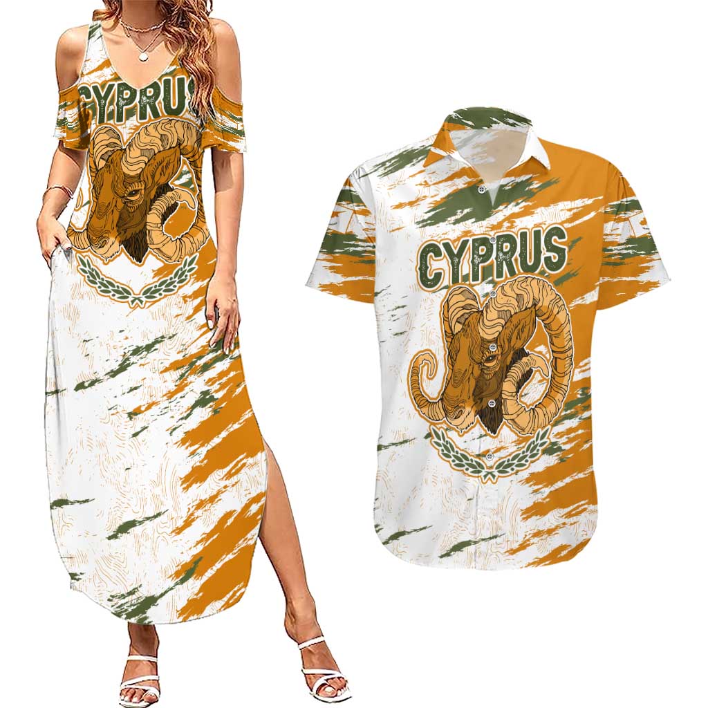 Cyprus Couples Matching Summer Maxi Dress and Hawaiian Shirt with Mouflon Illustration Design and National Laurel - Wonder Print Shop