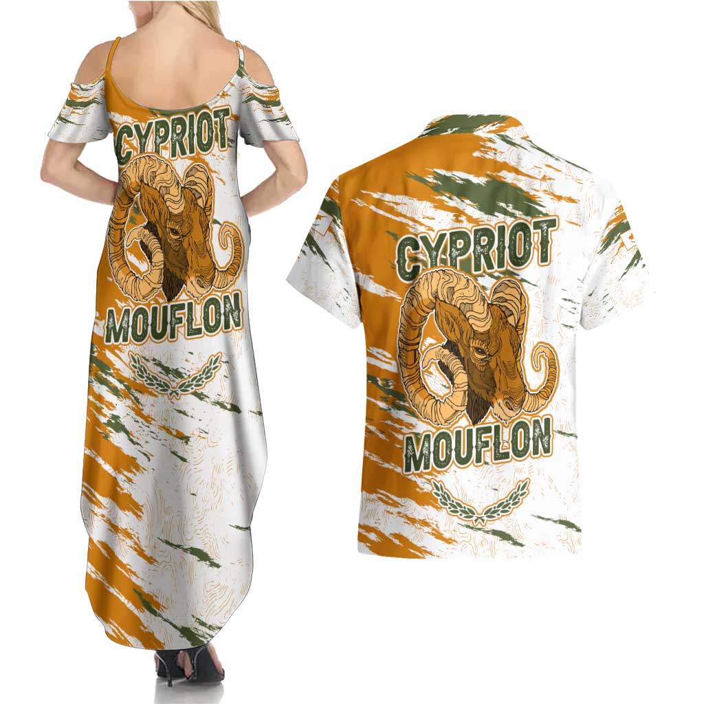 Cyprus Couples Matching Summer Maxi Dress and Hawaiian Shirt with Mouflon Illustration Design and National Laurel - Wonder Print Shop