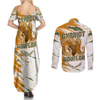 Cyprus Couples Matching Summer Maxi Dress and Long Sleeve Button Shirt with Mouflon Illustration Design and National Laurel - Wonder Print Shop