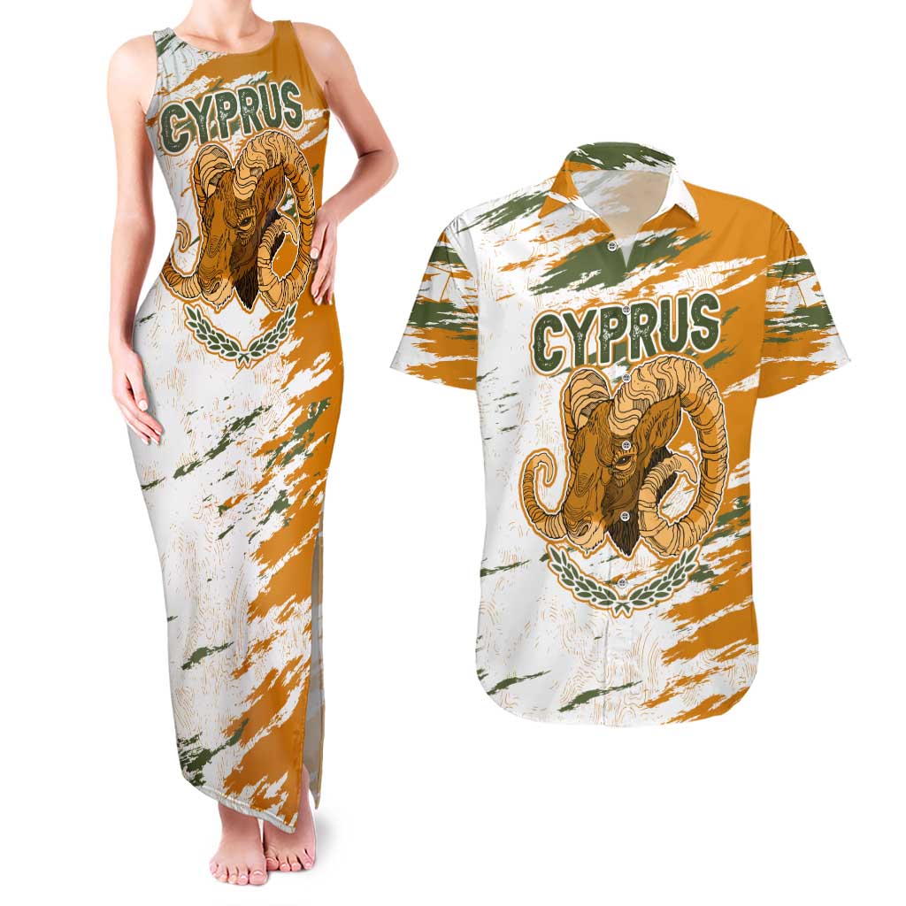 Cyprus Couples Matching Tank Maxi Dress and Hawaiian Shirt with Mouflon Illustration Design and National Laurel - Wonder Print Shop