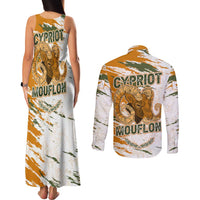 Cyprus Couples Matching Tank Maxi Dress and Long Sleeve Button Shirt with Mouflon Illustration Design and National Laurel - Wonder Print Shop