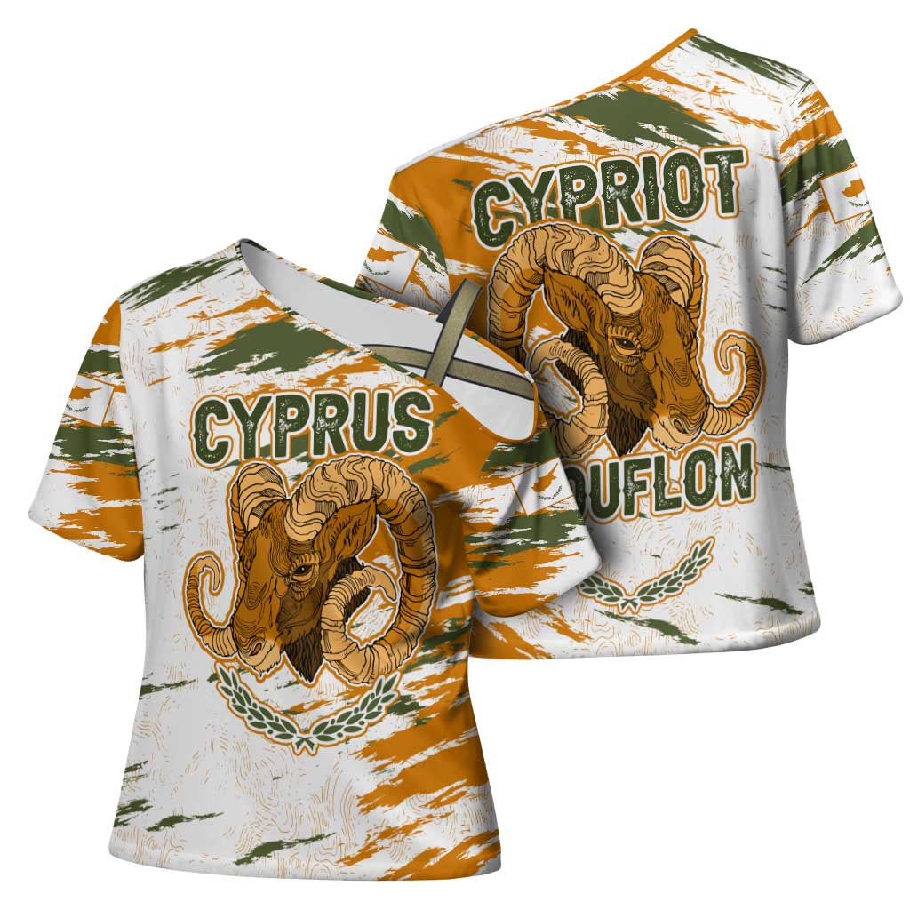 Cyprus Cross Shoulder Shirt with Mouflon Illustration Design and National Laurel - Wonder Print Shop