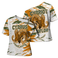 Cyprus Cross Shoulder Shirt with Mouflon Illustration Design and National Laurel - Wonder Print Shop