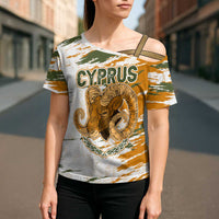 Cyprus Cross Shoulder Shirt with Mouflon Illustration Design and National Laurel - Wonder Print Shop