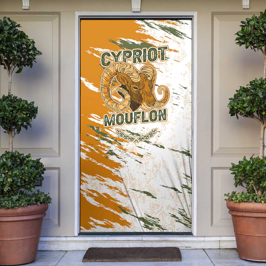 Cyprus Door Cover with Mouflon Illustration Design and National Laurel - Wonder Print Shop