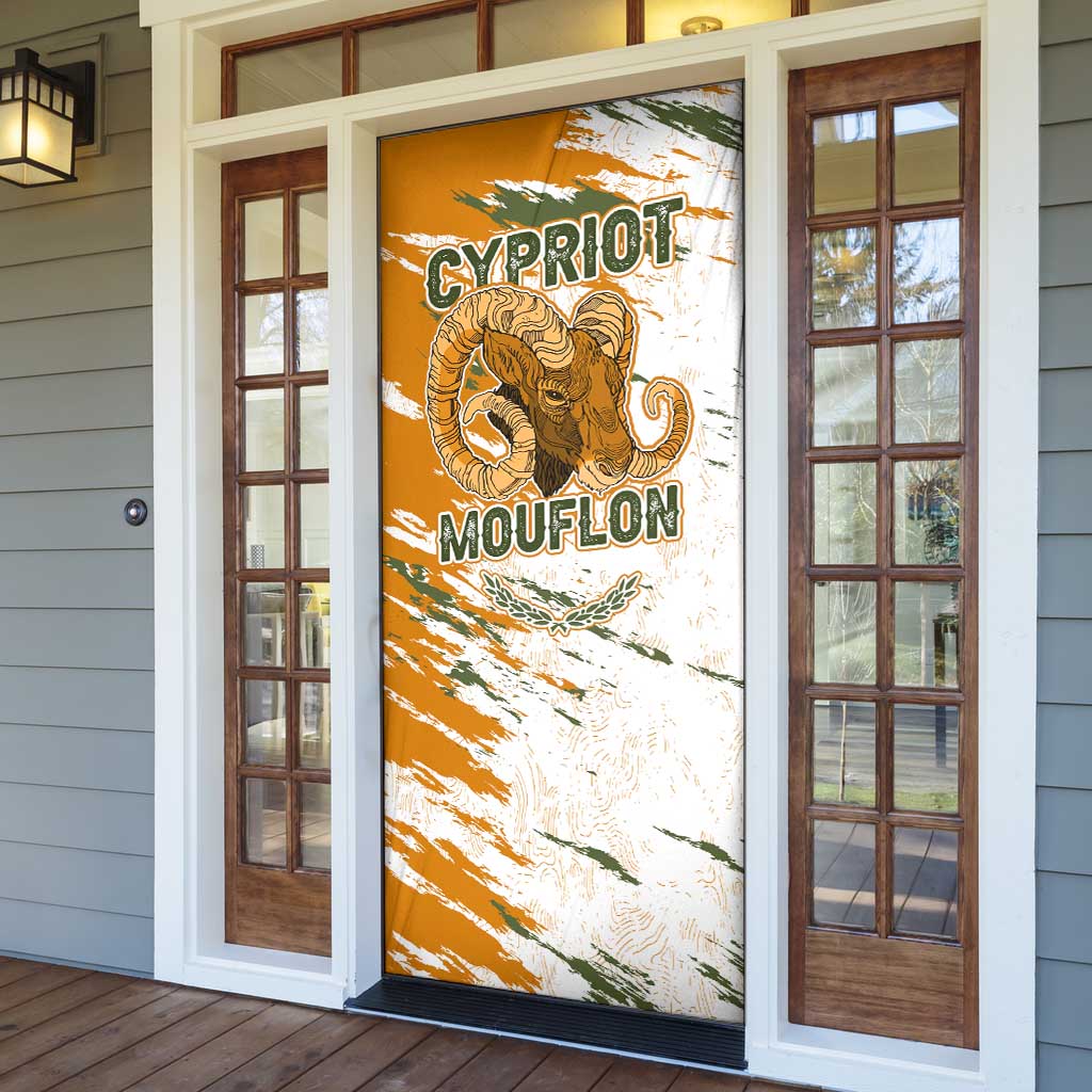 Cyprus Door Cover with Mouflon Illustration Design and National Laurel - Wonder Print Shop
