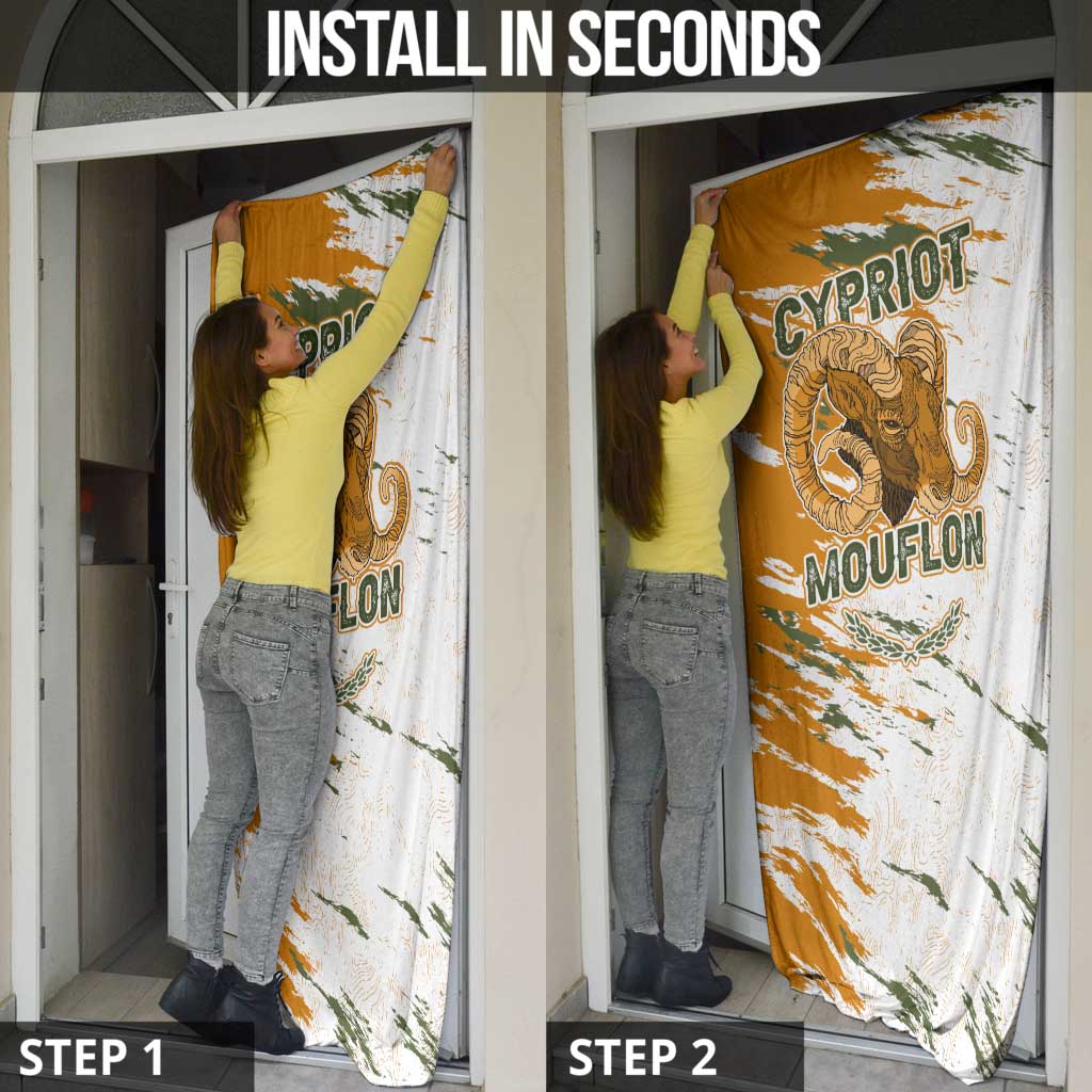 Cyprus Door Cover with Mouflon Illustration Design and National Laurel - Wonder Print Shop