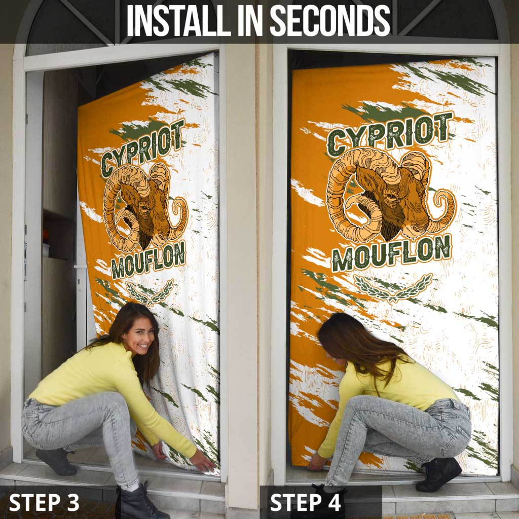 Cyprus Door Cover with Mouflon Illustration Design and National Laurel - Wonder Print Shop
