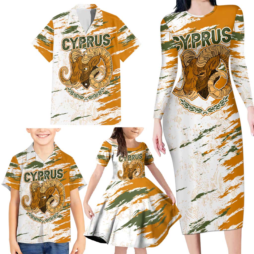 Cyprus Family Matching Long Sleeve Bodycon Dress and Hawaiian Shirt with Mouflon Illustration Design and National Laurel - Wonder Print Shop